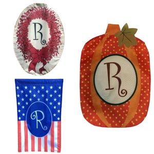 (3) Small Garden Flags Monogrammed with R